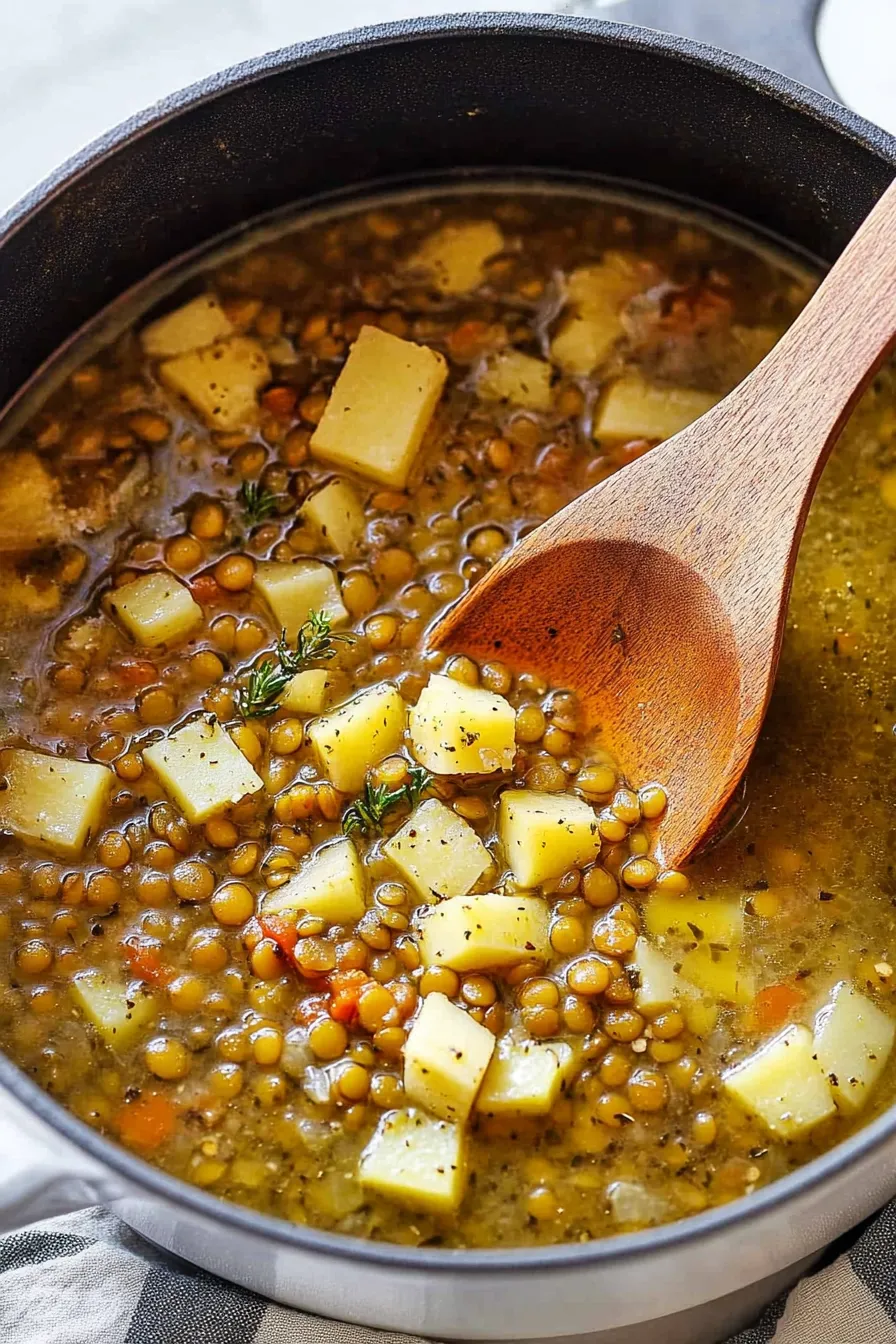 Lentil Potato Soup with Homemade Croutons Recipe