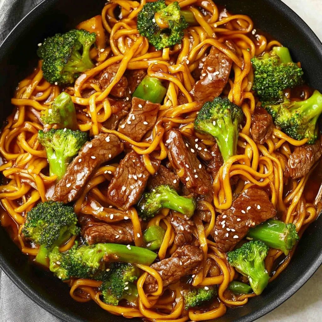 Quick sticky beef noodle stir-fry