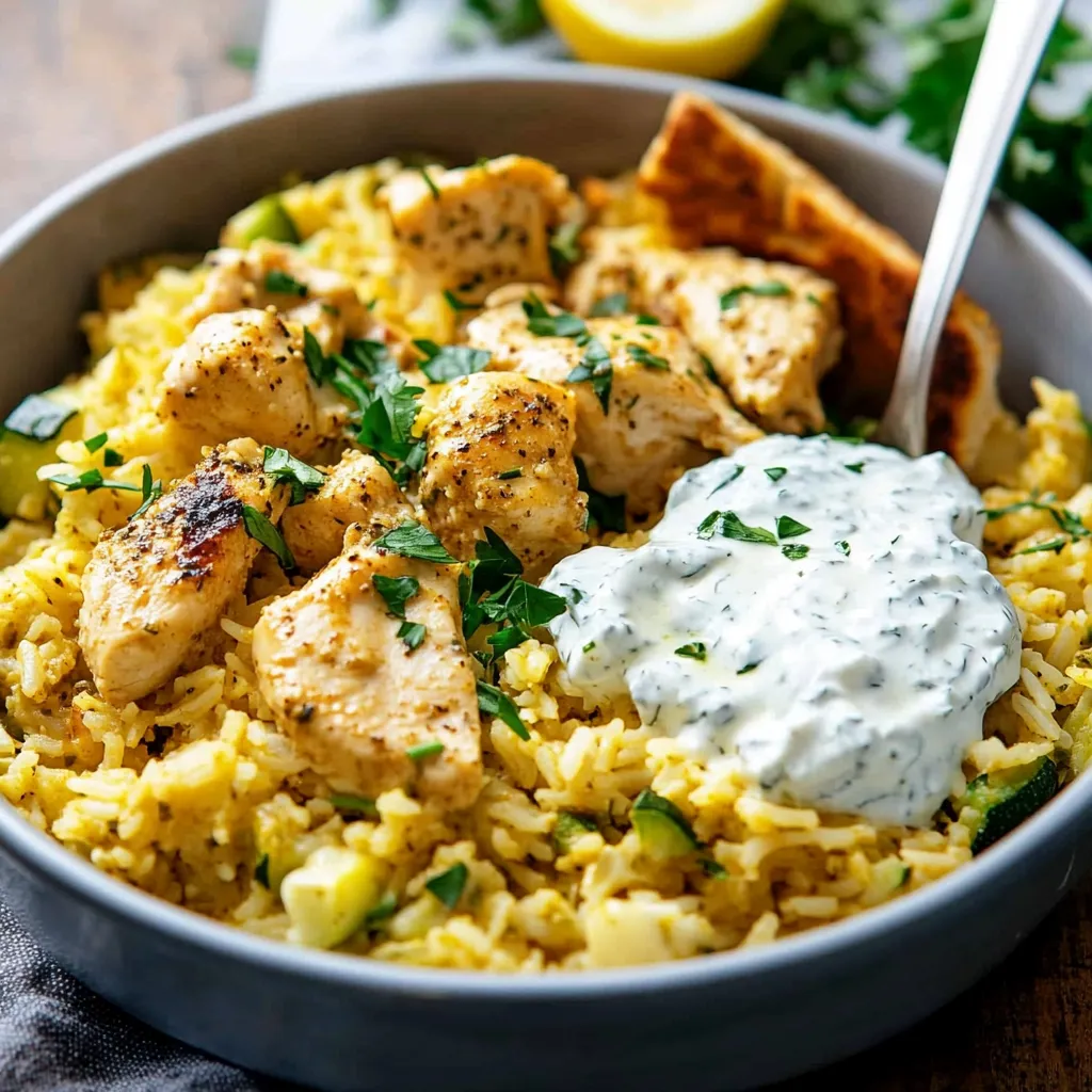 Dump-and-Bake Chicken Tzatziki and Rice