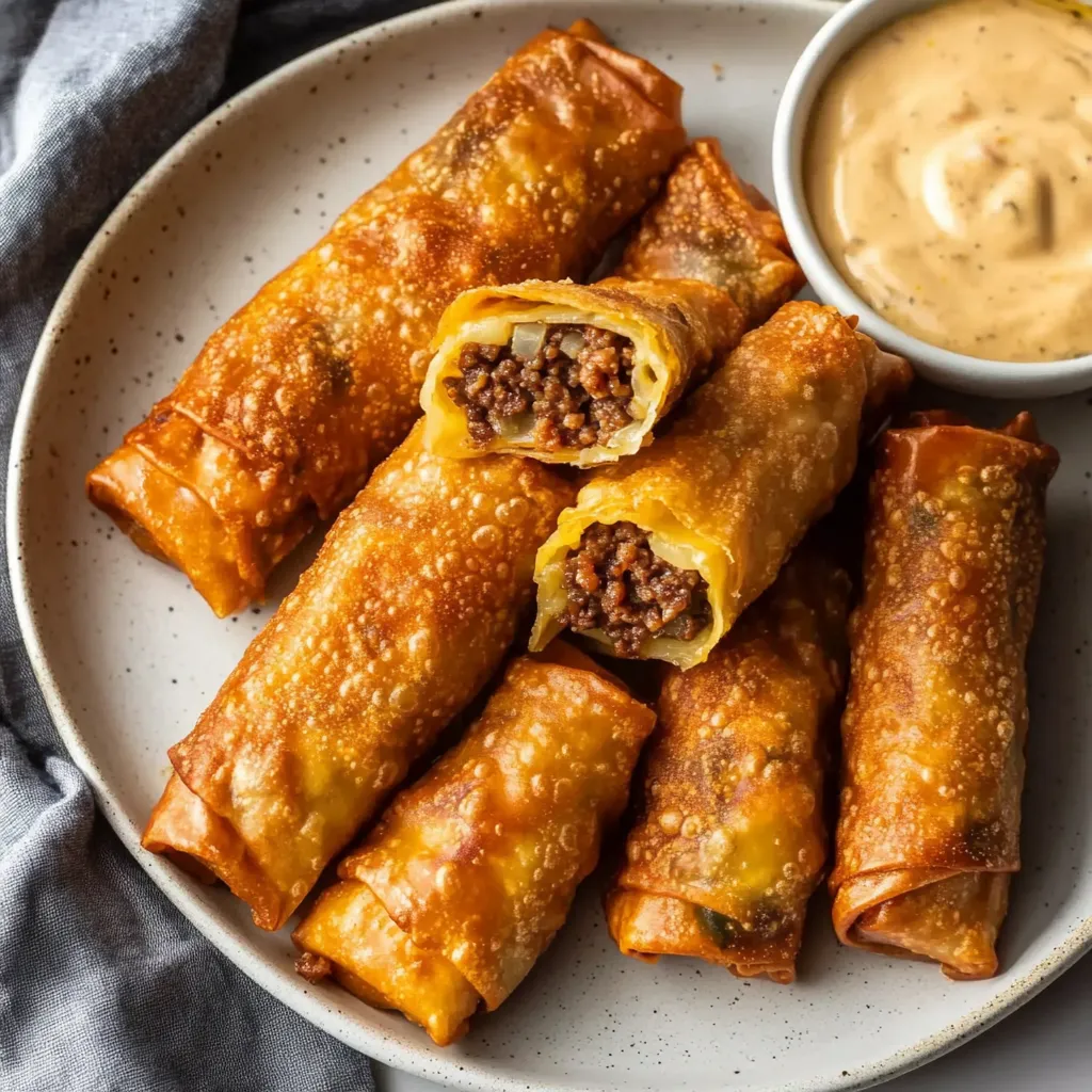 Cheesy beef egg rolls