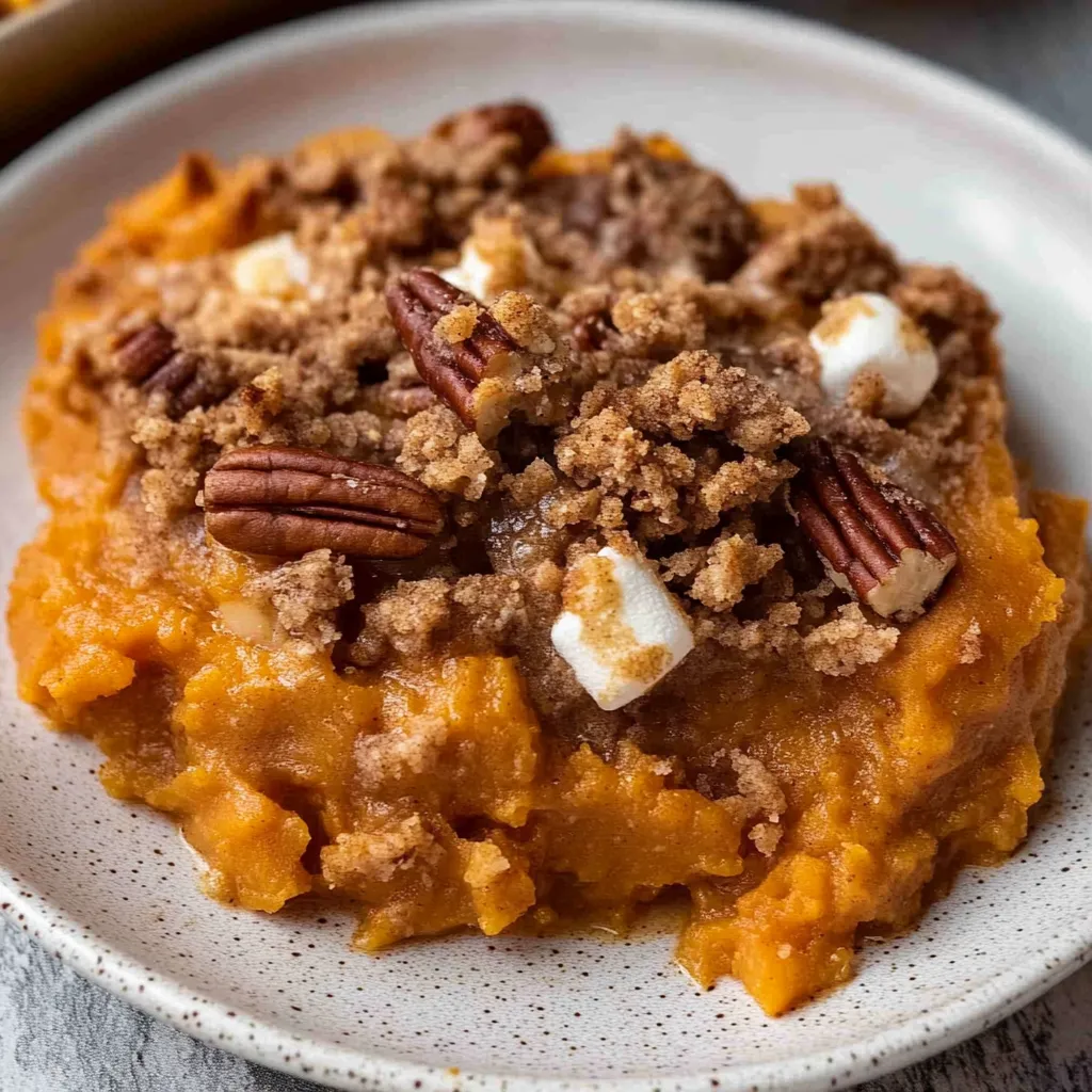 Sweet Potato Casserole with Marshmallows and Pecans