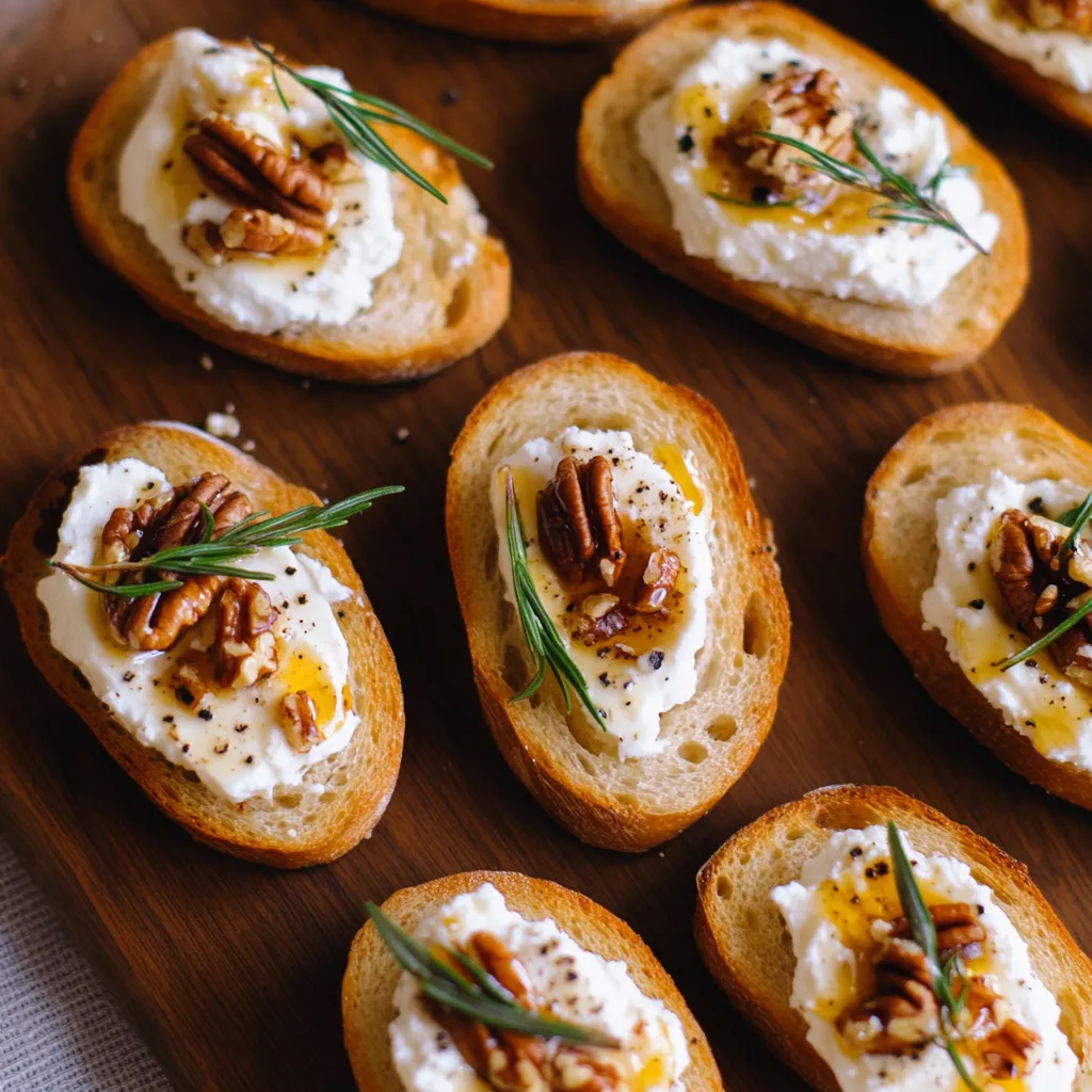 Whipped Feta Crostinis with Hot Honey and Pecans