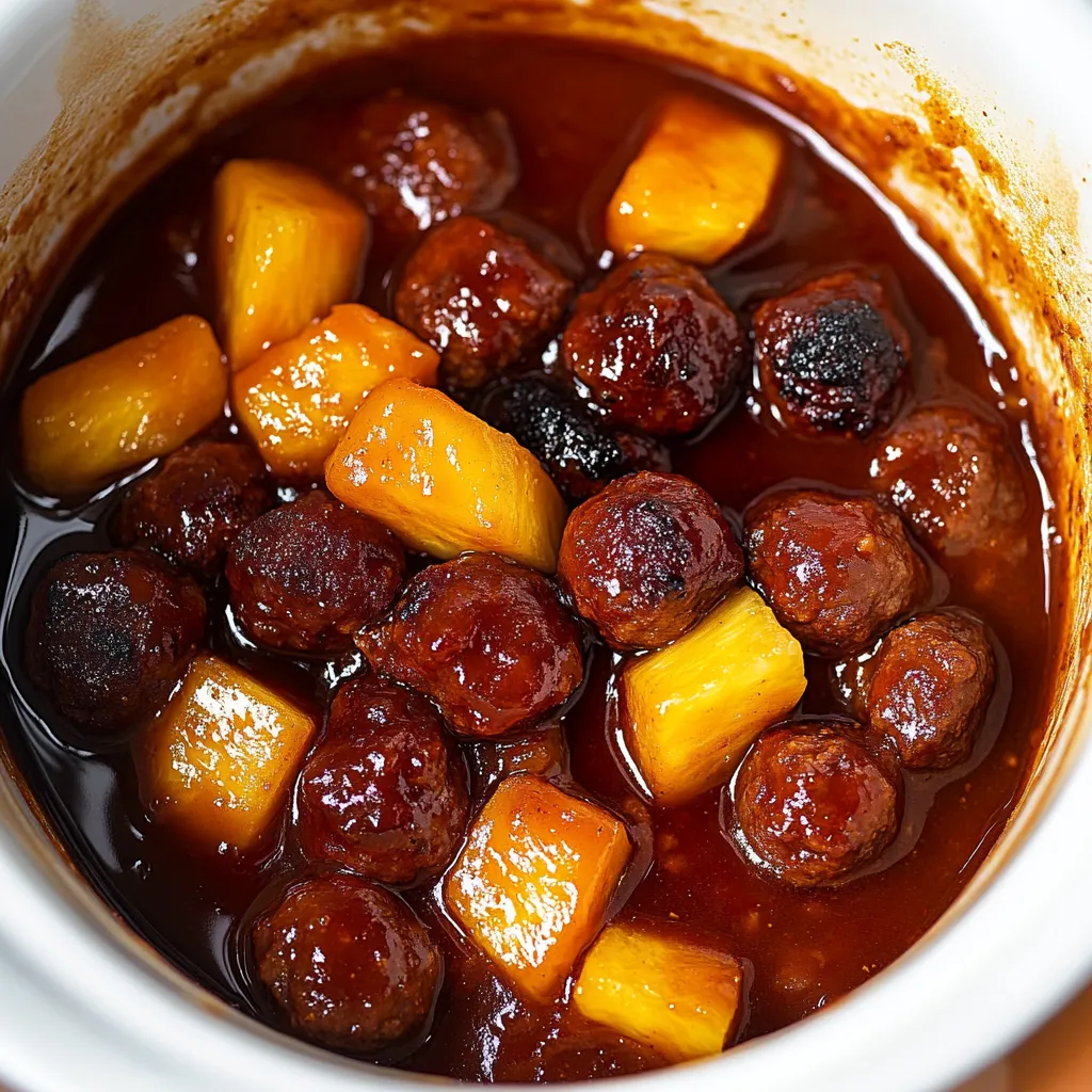 Slow Cooker Meatball Pineapple Smokies