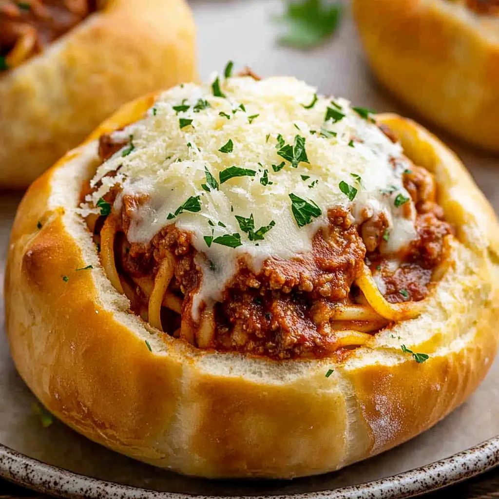 Spaghetti Garlic Bread Bowls