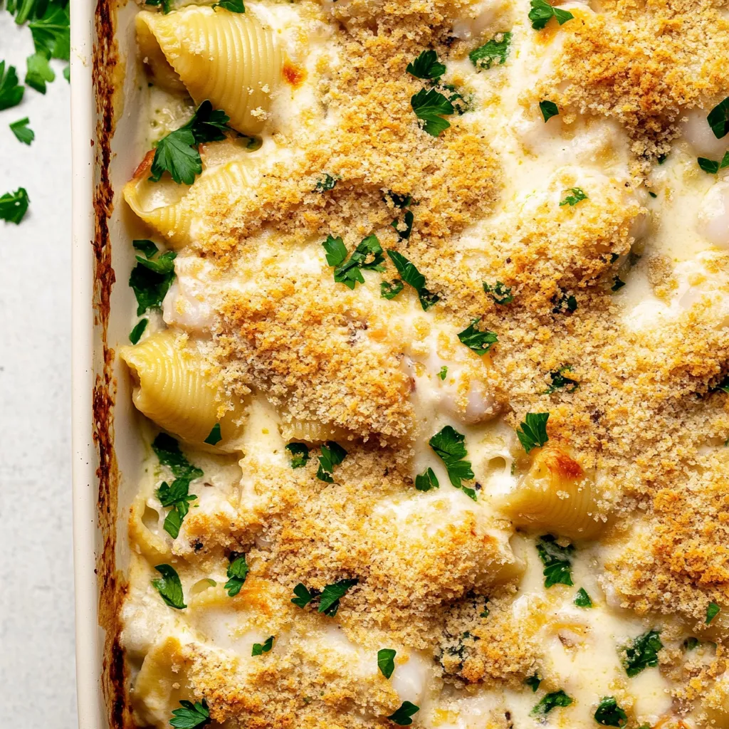 Baked Seafood-Stuffed Shells with Béchamel Sauce