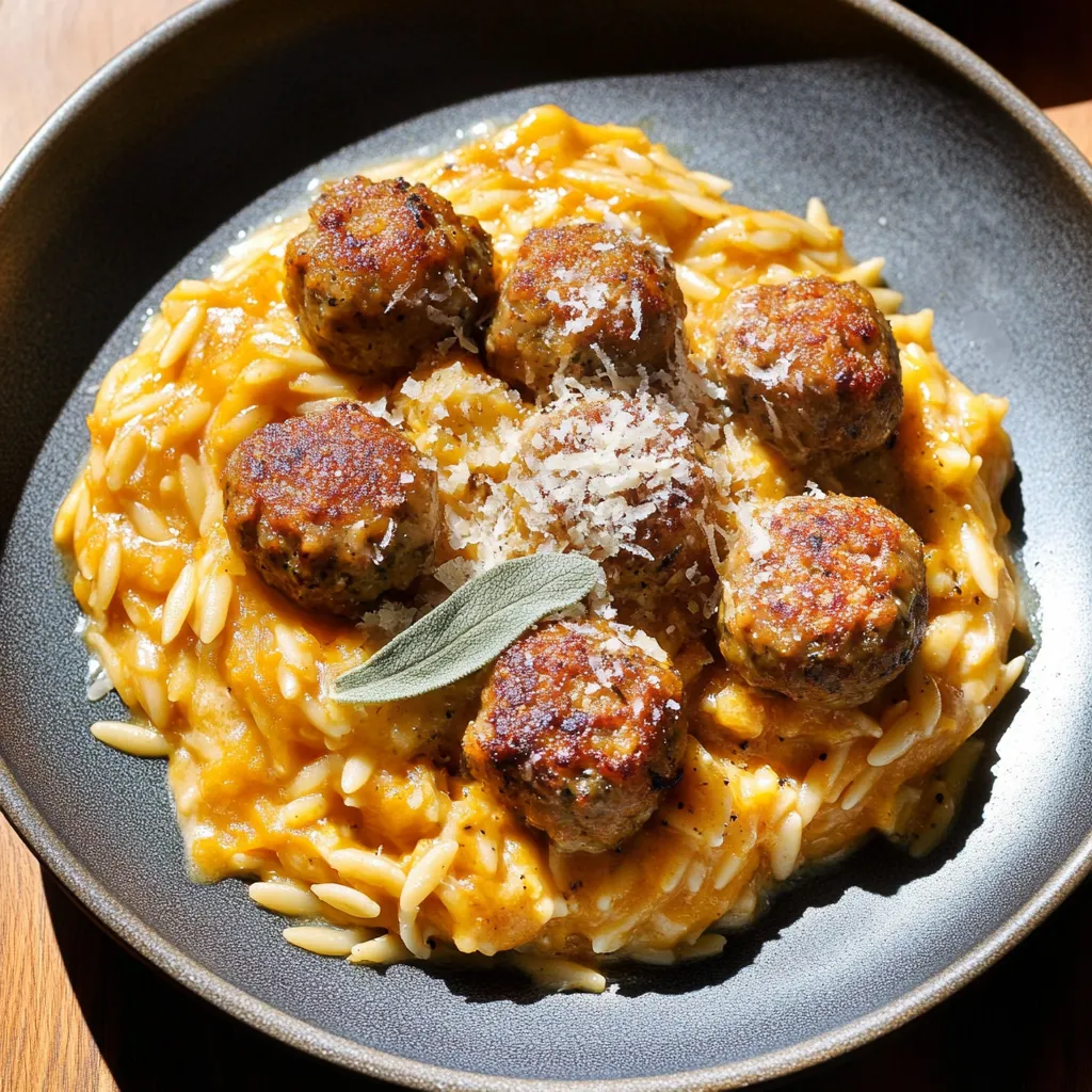 Turkey Meatballs with Pumpkin Orzo Recipe